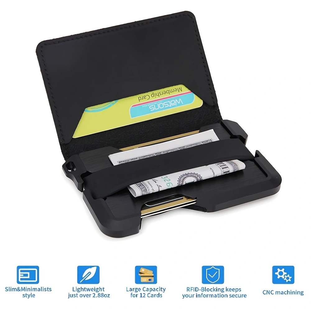 Edc Concealed Carry - กระเป๋าสตางค์ EDC โลหะอัจฉริยะสำหรับผู้ชายหนังแท้และ CNC Alum-RFID การปิดกั้นความจุพิเศษดีไซน์แบบสองพับมีสไตล์