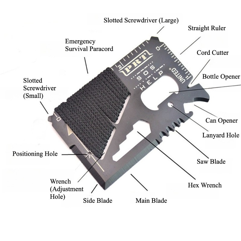 Multitool Credit Card - กระเป๋าสตางค์สแตนเลส พร้อมชุดเครื่องมืออเนกประสงค์ขนาดเท่าบัตรเครดิต มีดพกพา พร้อมเชือกพาราคอร์ด สำหรับการตั้งแคมป์
