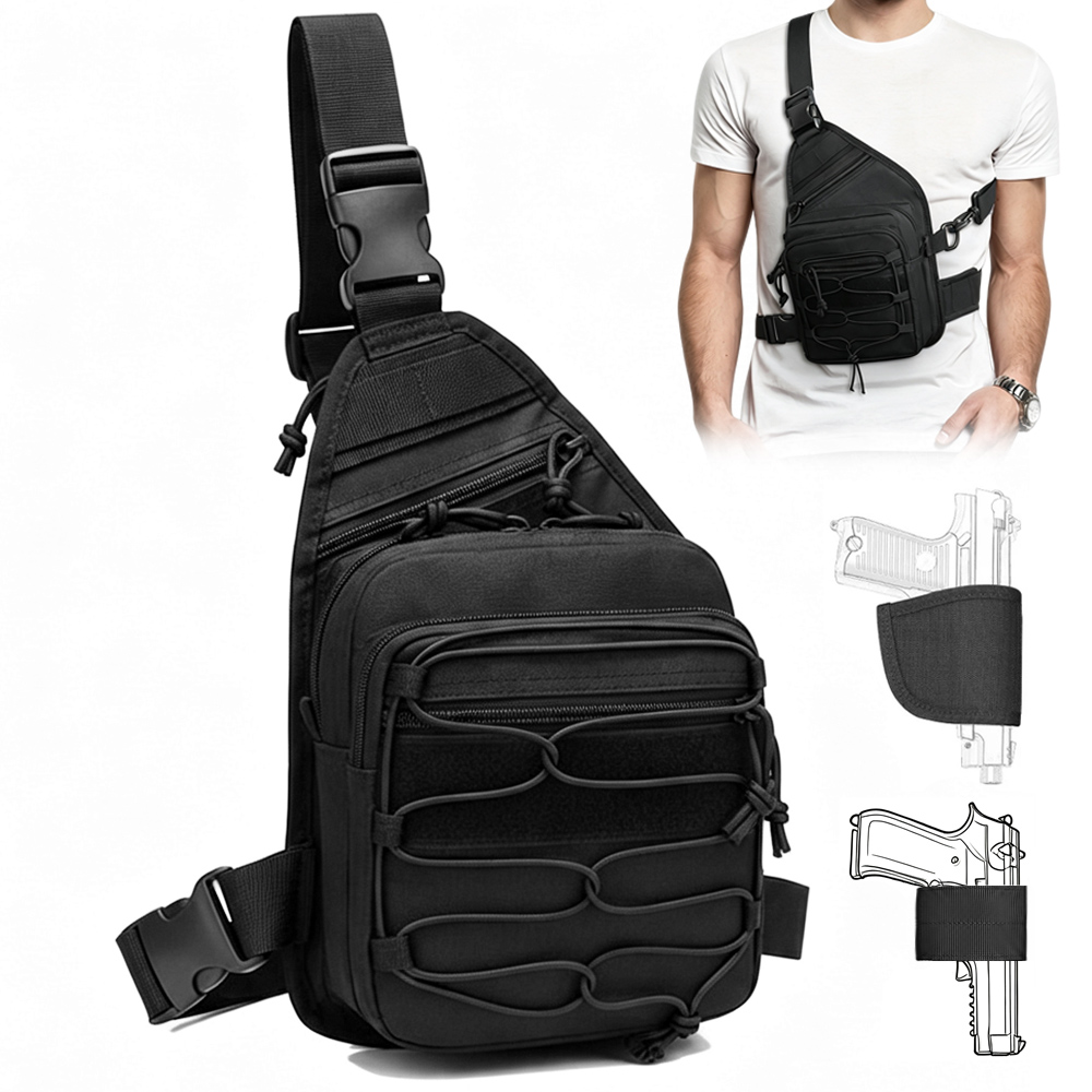 Edc Pistol Carry Bag - กระเป๋าเก็บปืนพกยุทธวิธี กระเป๋าซ่อนปืนพกพร้อมซองปืน กระเป๋าปืนพกแบบเข้าถึงได้รวดเร็ว กระเป๋าคาดหน้าอก EDC