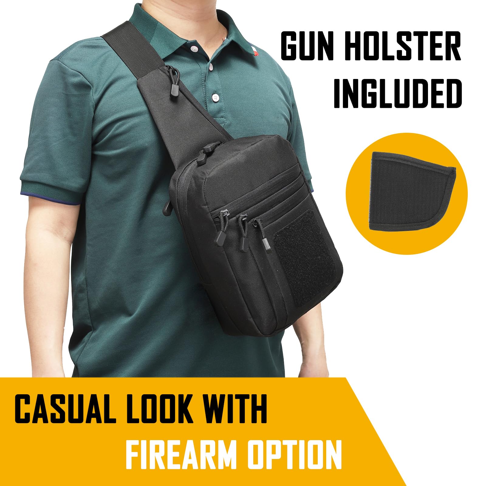 Edc Concealed Carry - กระเป๋าคาดอกแบบซ่อนปืนสำหรับผู้ชาย, กระเป๋าสะพายข้างแบบซ่อนปืน, กระเป๋า EDC, กระเป๋าสะพายไหล่ไนลอนคุณภาพสูง, กระเป๋าคาดอกสำหรับปืนพก